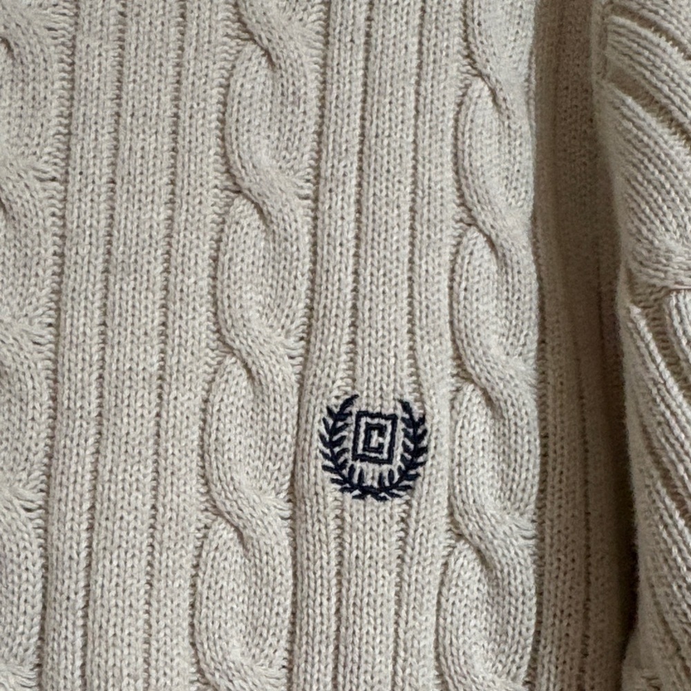 Chaps Men's Cream Cable Knit Crewneck Sweater - Picture 3 of 8